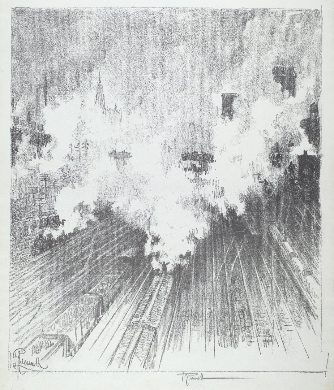 Train Yard, St. Louis, 1919. av Joseph Pennell