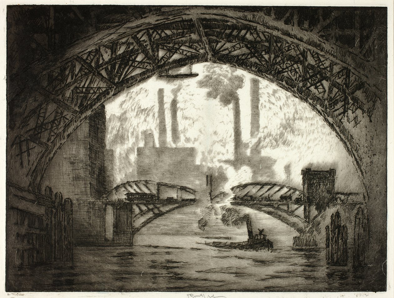 Under broene, Chicago av Joseph Pennell