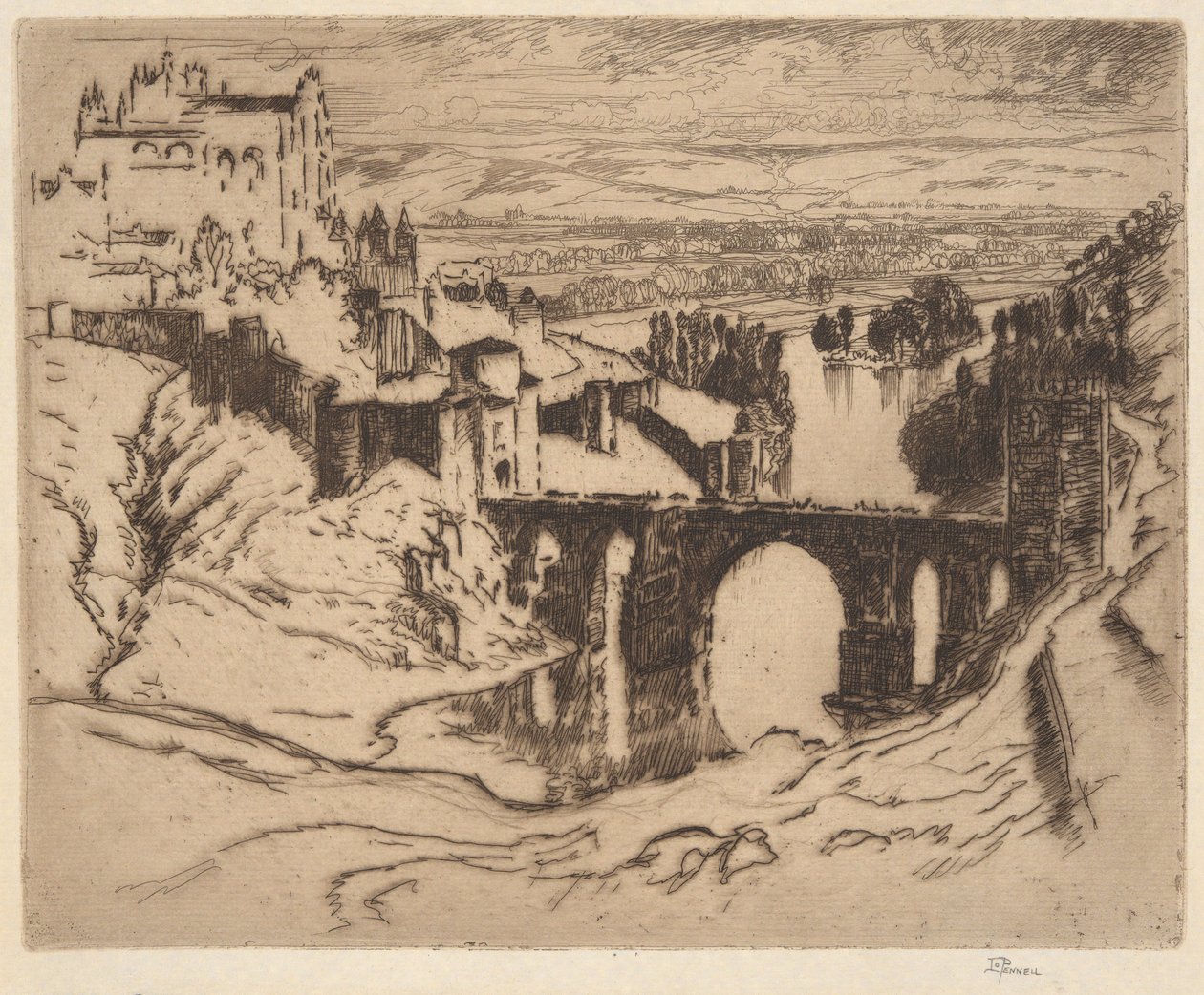 Uten tittel [Bridge of St. Martin, Toledo] av Joseph Pennell