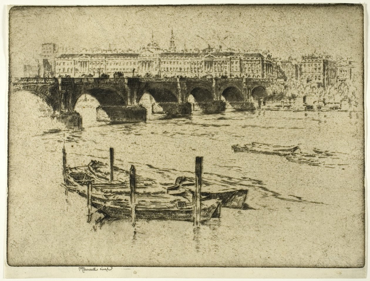 Waterloo Bridge og Somerset House av Joseph Pennell