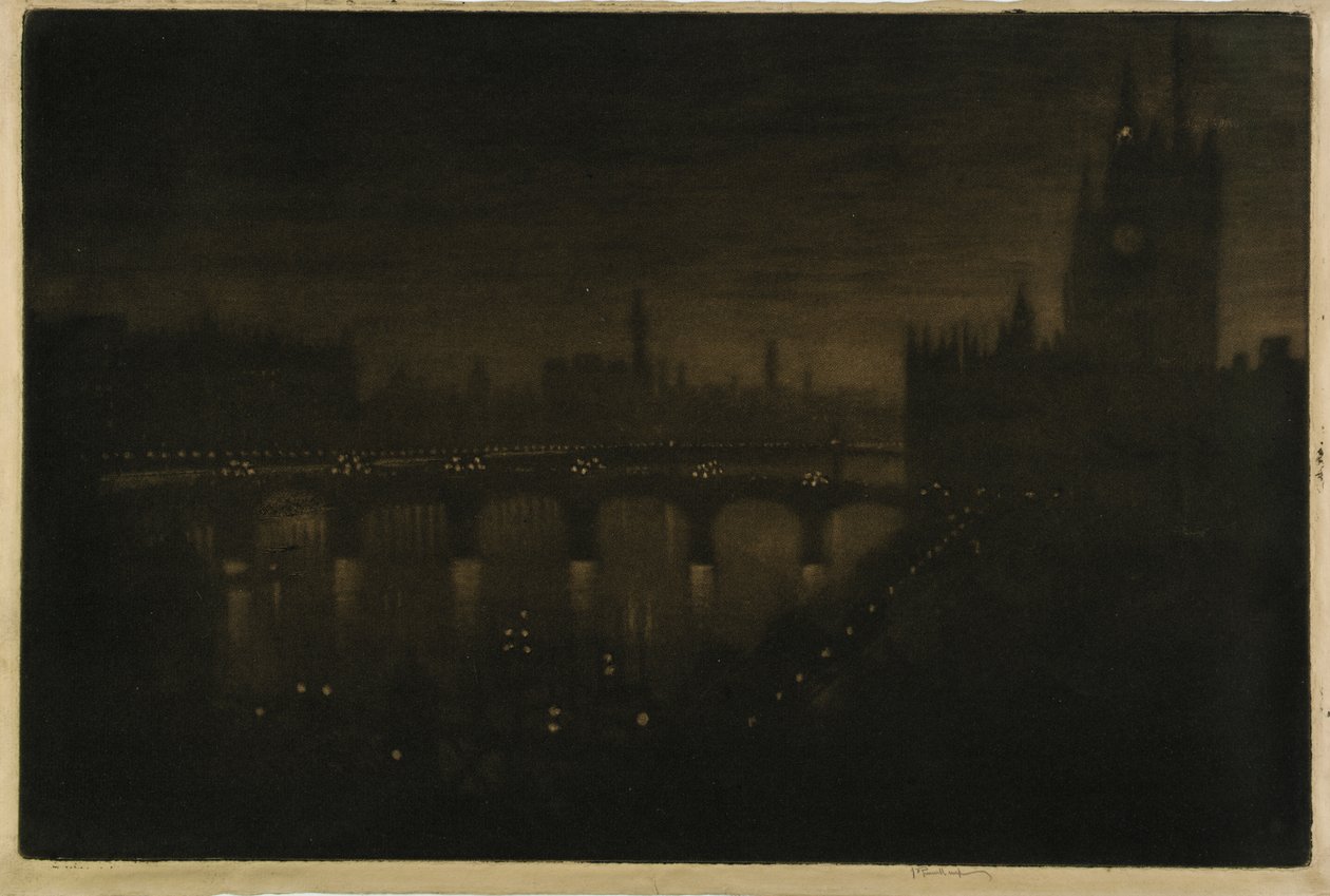 Westminster om natten - fra atelierets vindu av Joseph Pennell