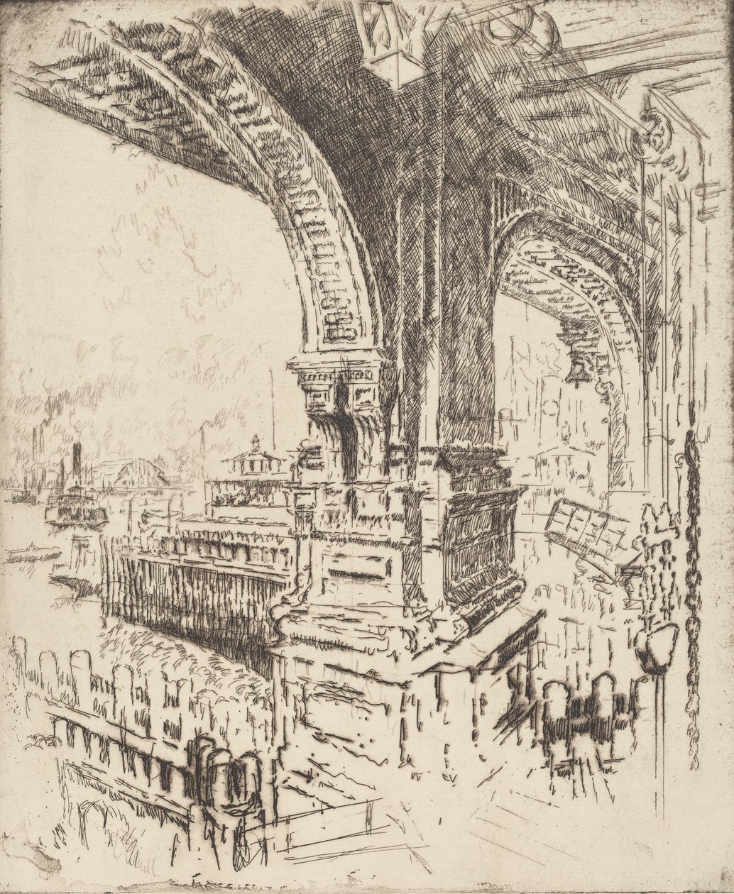 Innenfor fergen, Cortlandt Street, New York, 1919. av Joseph Pennell