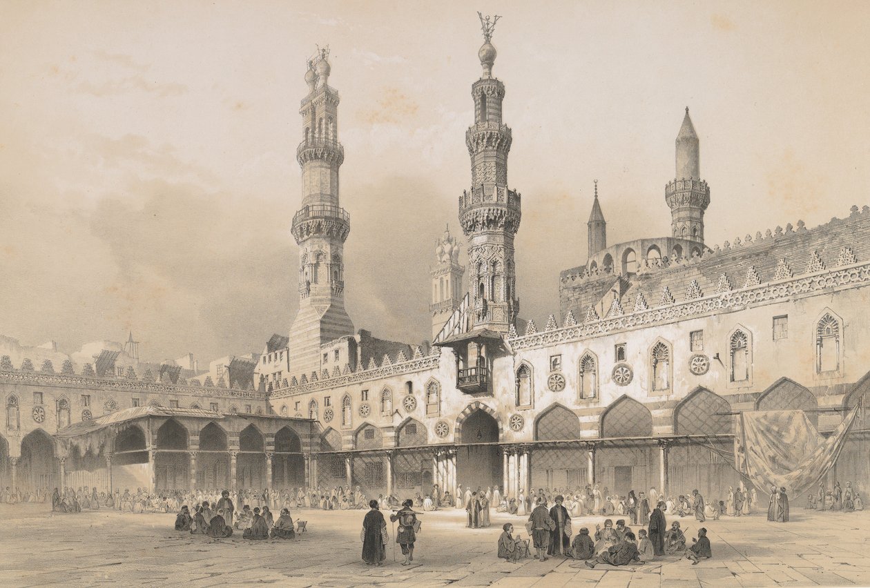 22. Gårdsplassen til el Ahzar-moskeen, Kairo, 1843. av Joseph Philibert Girault De Prangey
