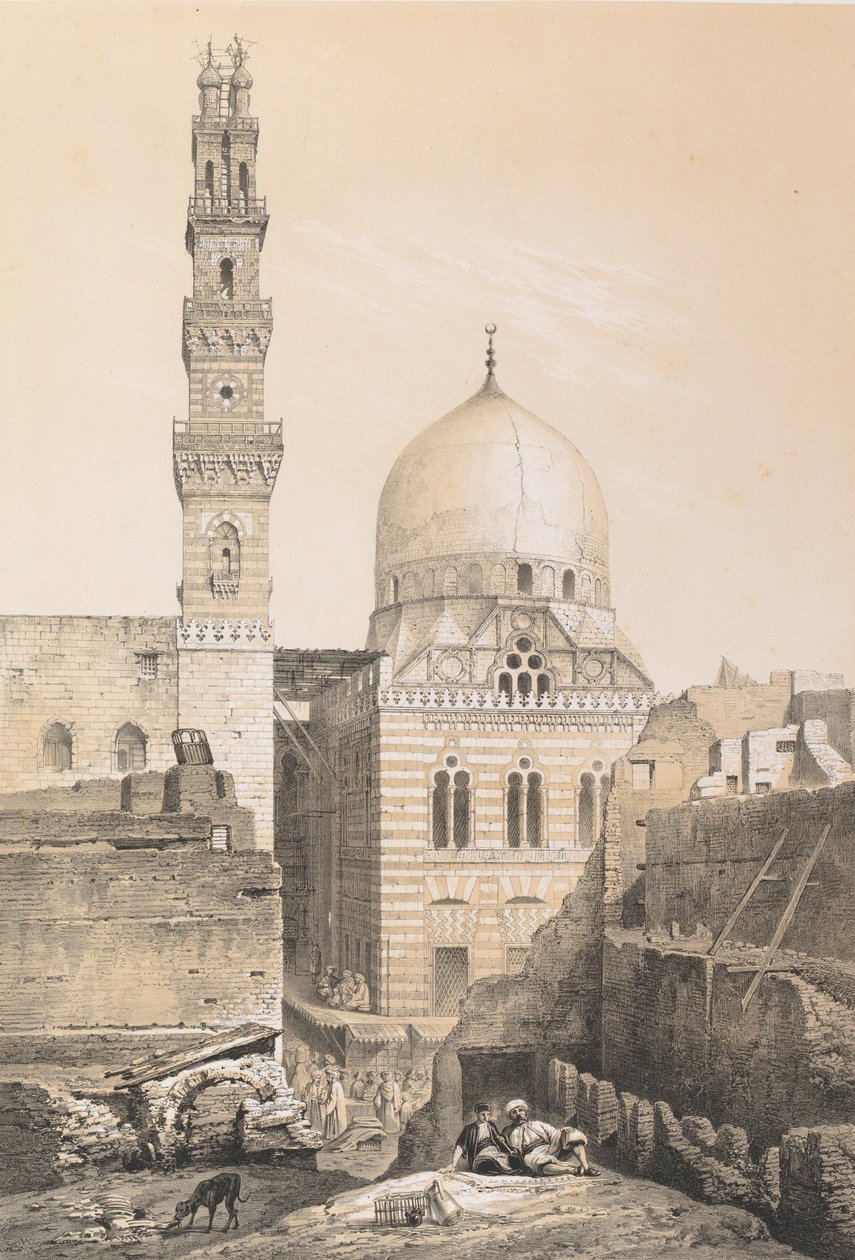 80. Moskeen og graven til el Ghoûry, Kairo, 1843. av Joseph Philibert Girault De Prangey