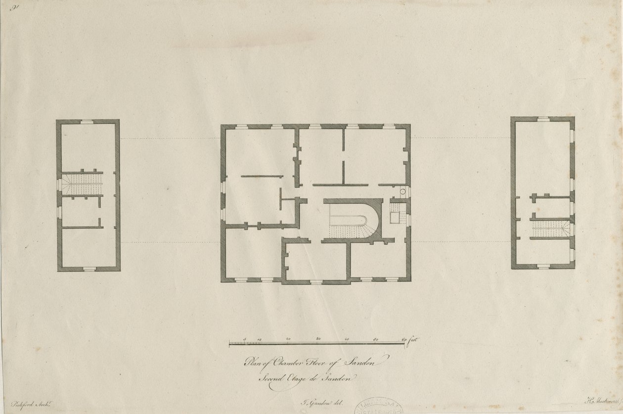 Sandon Hall - Plan over kammergulvet: gravering, nd [1769-1771] (trykk) av Joseph Pickford