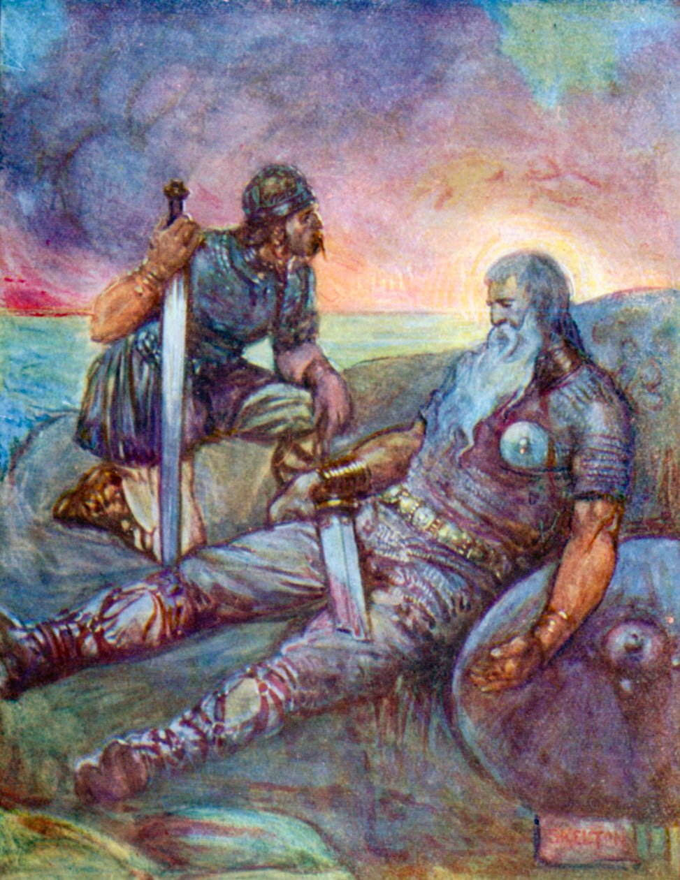 Han visste at hans gledelige dager på denne jorden var forbi (fargelitografi) av Joseph Ratcliffe (after) Skelton