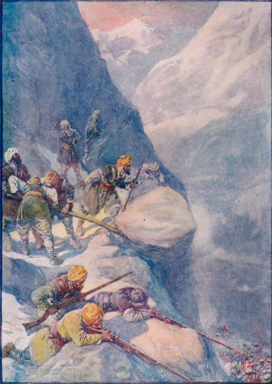 Crushed by Rolling Stones, Mown Down by Volleys of Musket-Shot The Men Fell In Hundreds, 1908, c1 av Joseph Ratcliffe Skelton