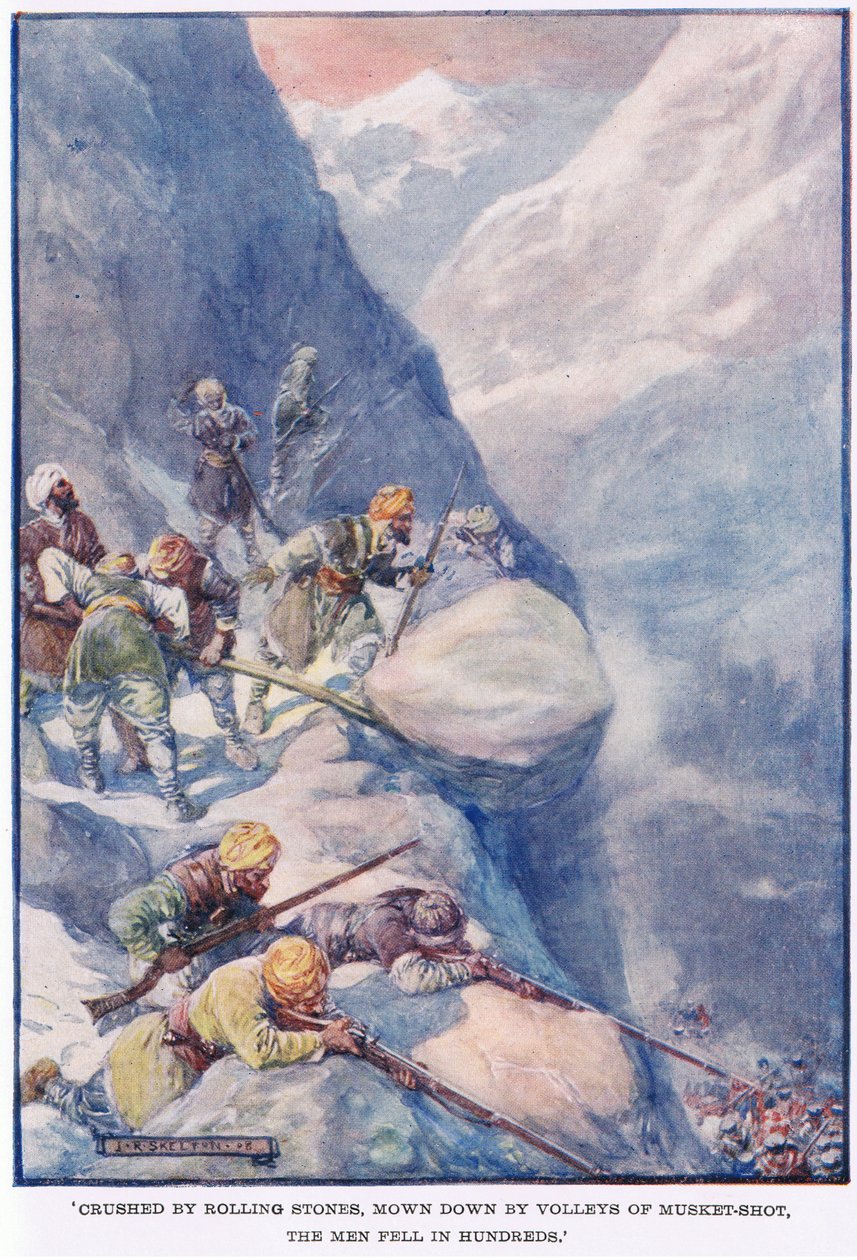 Knust av rullende steiner, meid ned av salver av muskettskudd, falt mennene i hundrevis av Joseph Ratcliffe Skelton