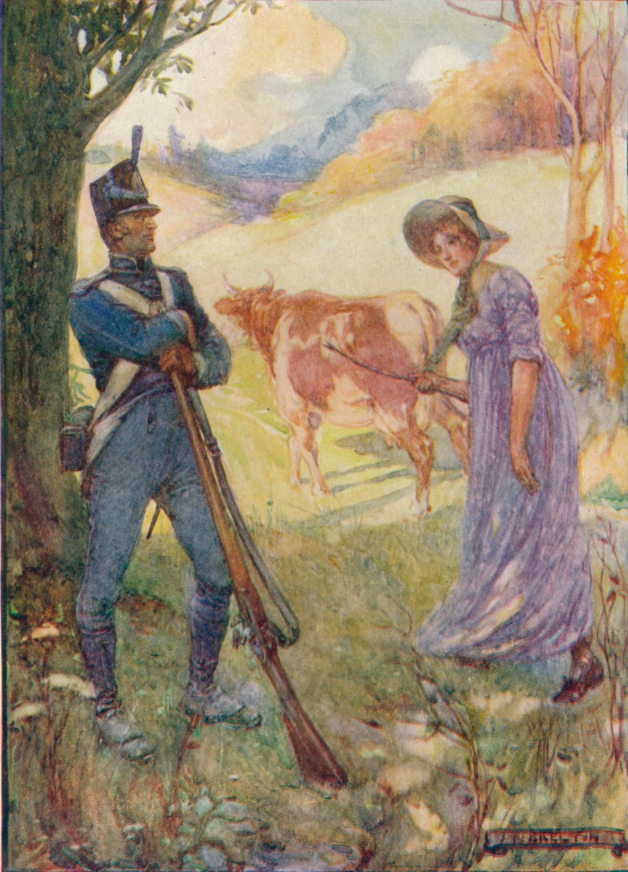 Driving A Cow Before Her, Laura Secord passerte The American Sentries, c1909, c1920 av Joseph Ratcliffe Skelton