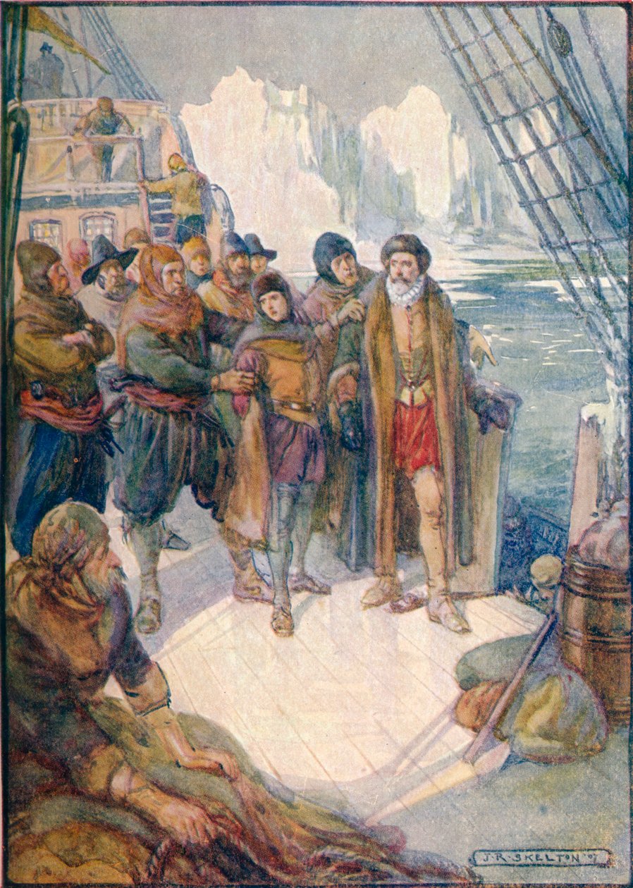 Disse grusomme mennene var ment å snu Hudson på avdrift på det iskalde vannet, 1907, c1920 av Joseph Ratcliffe Skelton