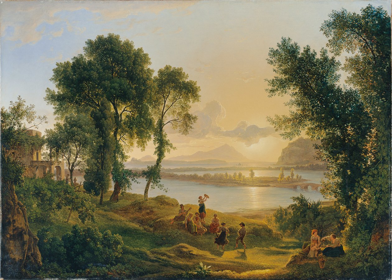 Solnedgang over Campi Flegrei mot øyene Procida og Ischia av Joseph Rebell