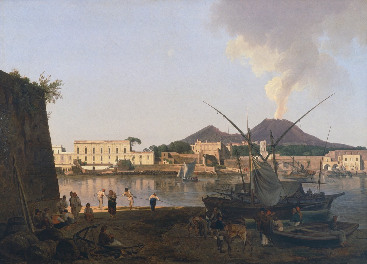 Havnen i Granatello i Portici, nær Napoli, av Josef Rebell (1787-1828), Italia 20. århundre av Joseph Rebell