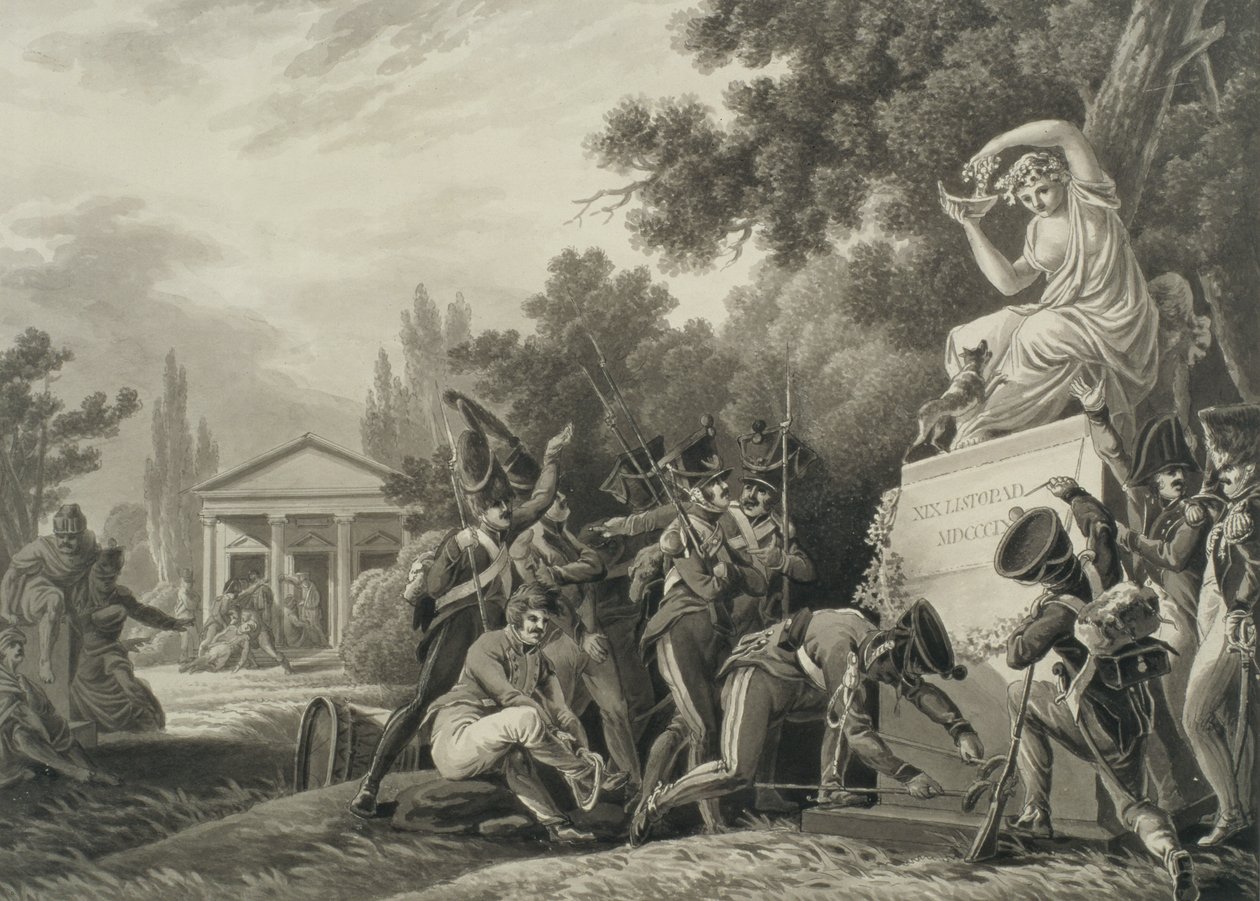 Soldater som hyller Isabelle Czartoryski (1746-1835) (pensel og blekk på papir) av Joseph Richter