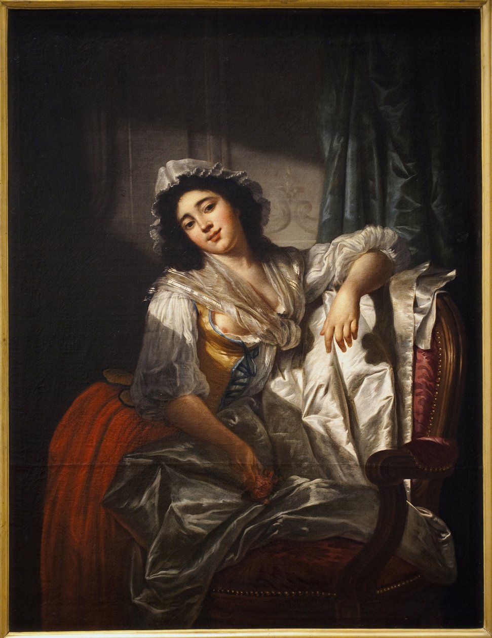 Portrett av Madame Sermet eller rosen og knappen. Maleri av Joseph Roques (1754-1847), olje på lerret rundt 1788. Fransk kunst av Joseph Roques