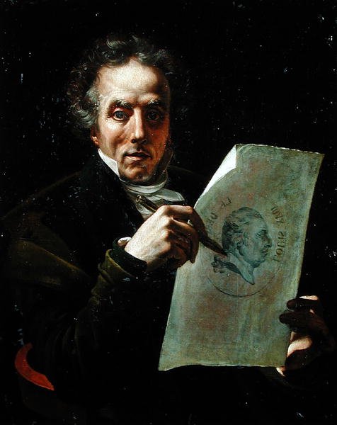 Selvportrett med en tegning av Ludvig XVIII (1755-1824) av Joseph Roques