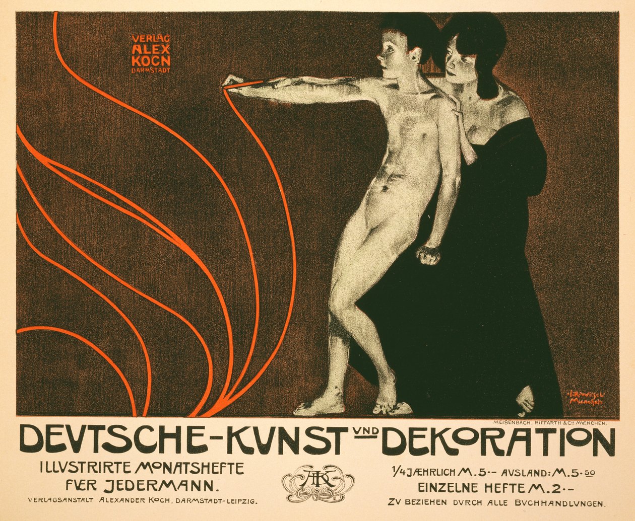 Reproduksjon av en plakat som reklamerer for Deutsche Kunst und Dekoration, en månedlig illustrert anmeldelse for alle, 1898 av Joseph Rudolf Witzel