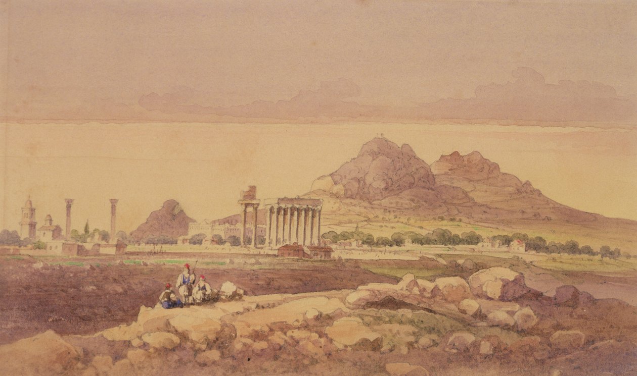 Temple of Olympian Zeus, Athen (wc på papir) av Joseph Schranz