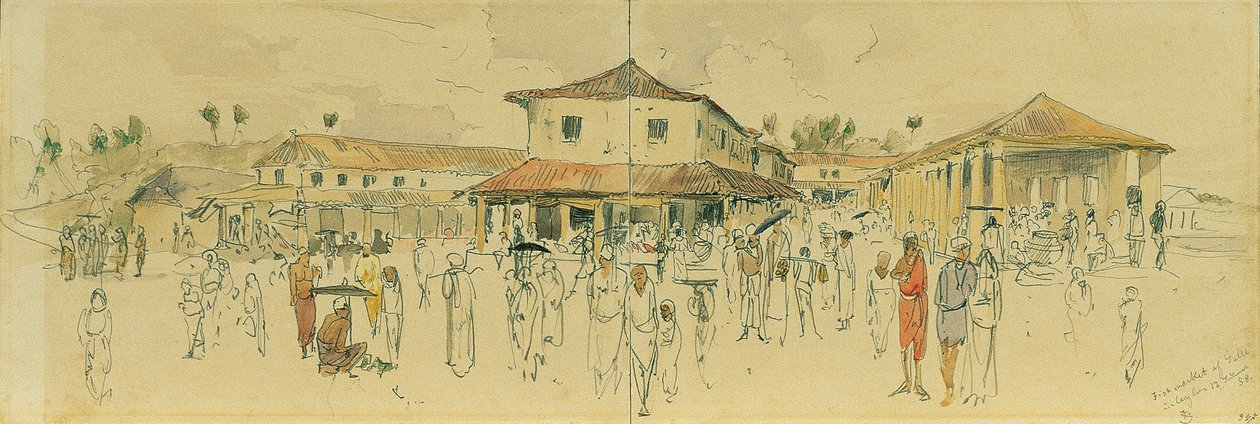 Fiskemarked i Point de Galle på Ceylon (Sri Lanka) av Joseph Selleny