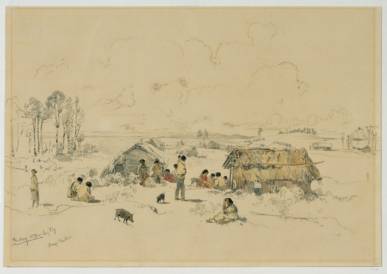 Maori-Dorf am Fluss Mangatawhiri, Auckland (Neuseeland) av Joseph Selleny