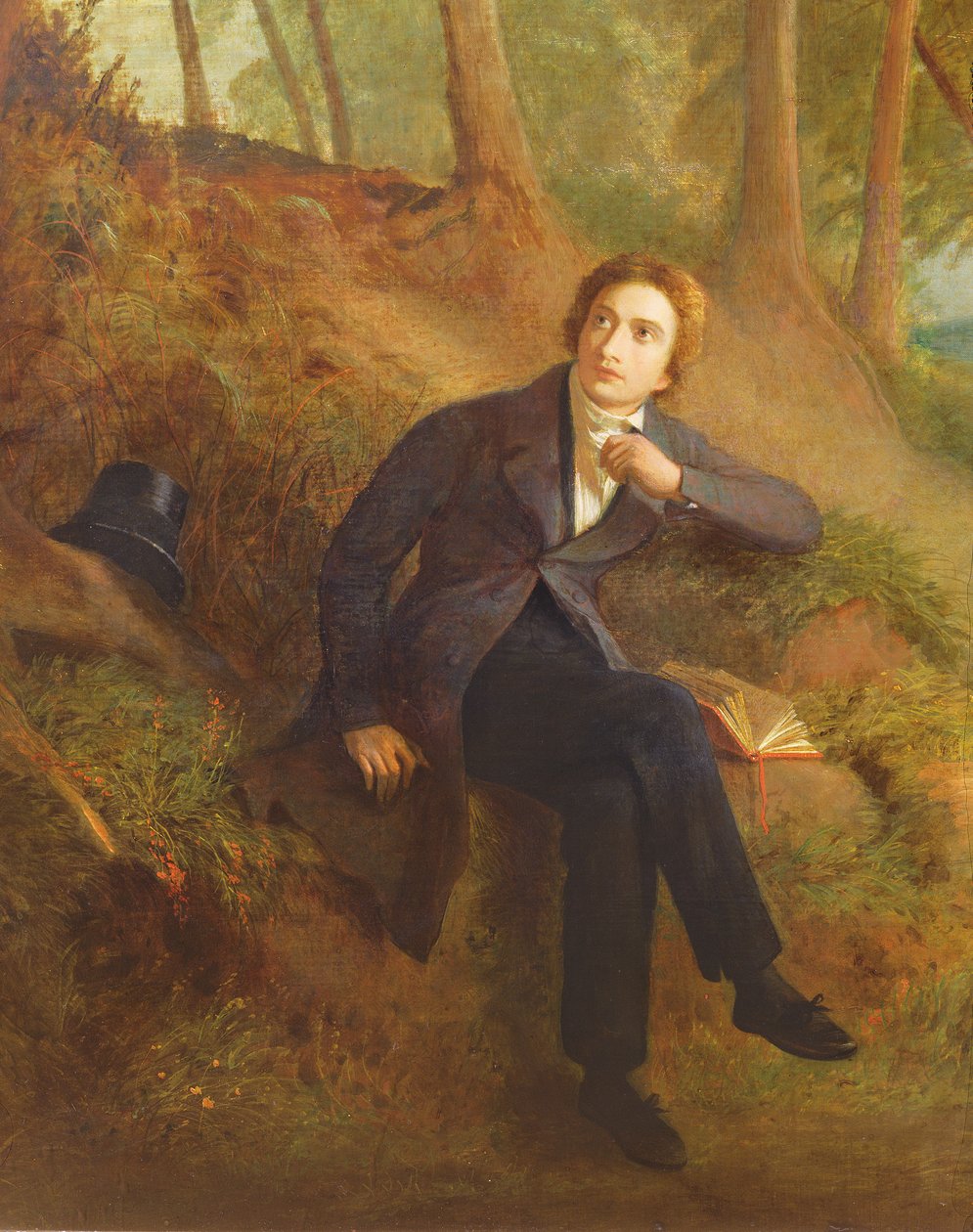 Detalj av Keats Listening to the Nightingale på Hampstead Heath, 1845 olje på lerret se også 145174 av Joseph Severn