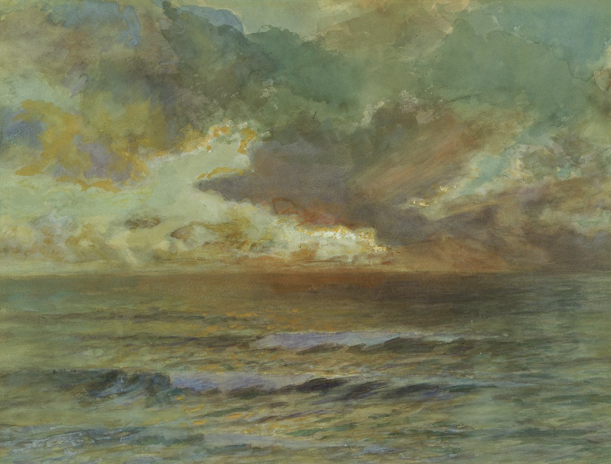 Solnedgang ved Seascale (wc på papir) av Joseph Severn