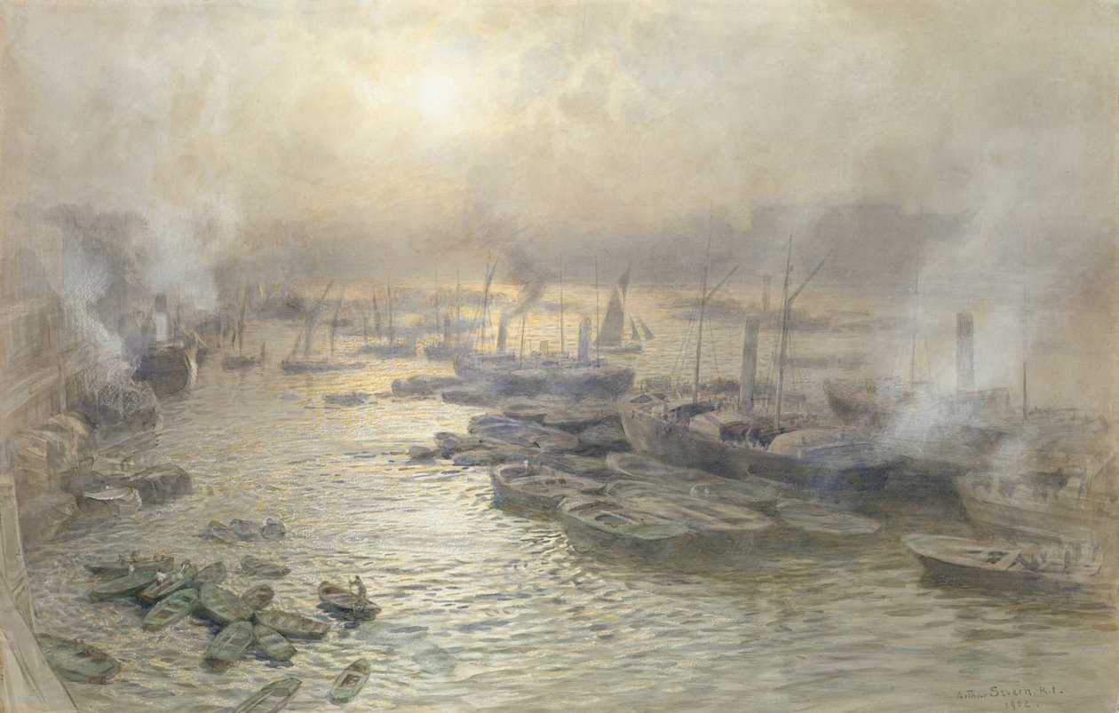 Winter Sunset, Westminster, 1902 (wc på papir) av Joseph Severn