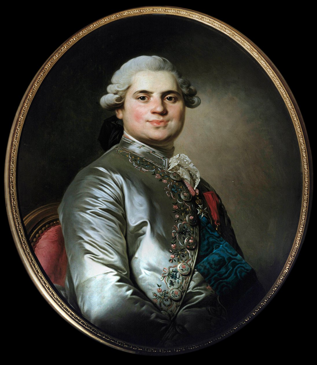 Portrett av greven av Provence (1755-1824), som ble Louis XVIII - Maleri av Joseph Siffred Duplessis (1725-1802) (Joseph-Siffred, Joseph Siffrede, Joseph-Siffrede, Joseph Siffrein, Joseph-Siffrein) av Joseph Siffred Duplessis