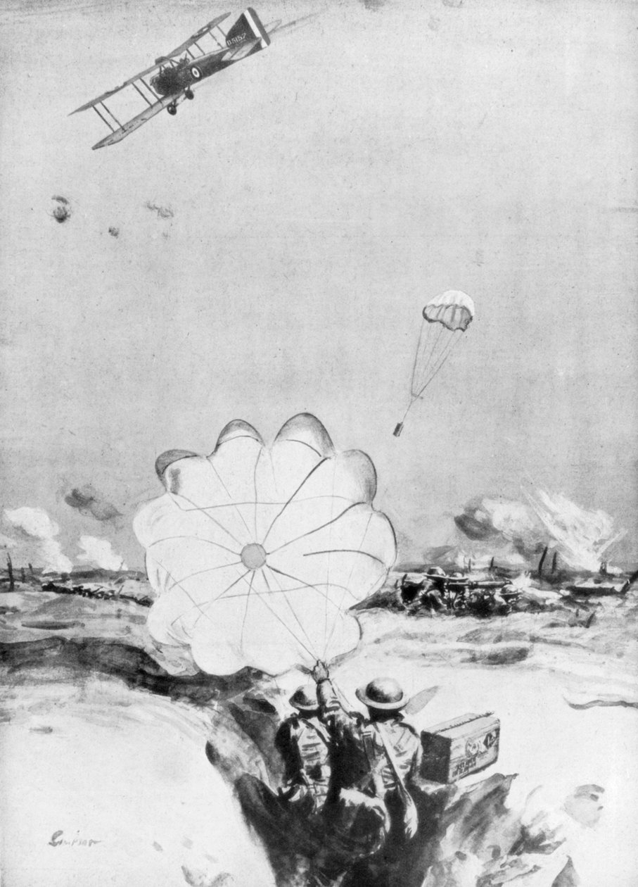 Fly som leverer ammunisjon til den britiske frontlinjen, første verdenskrig, 1914-1918 1926 av Joseph Simpson