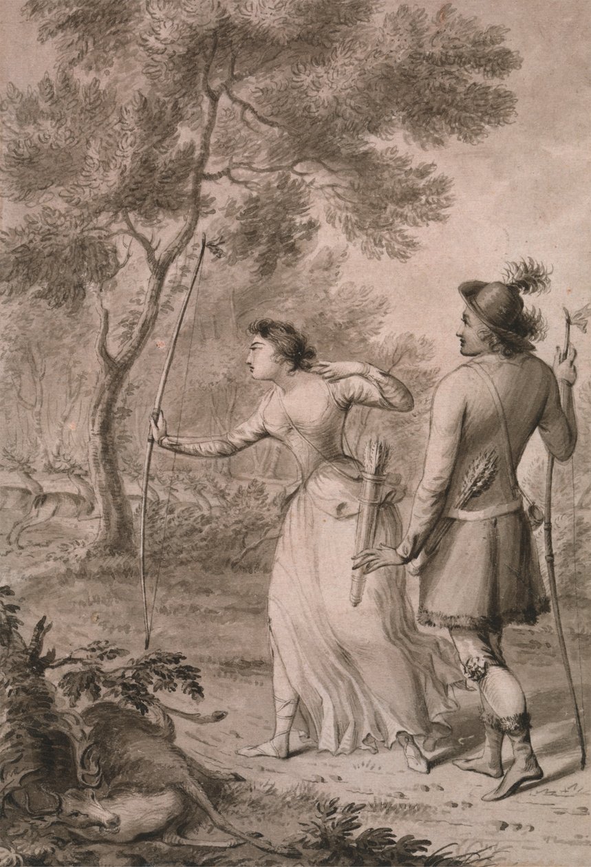 Robin Hood og Clarinda jakter hjort av Joseph Slater