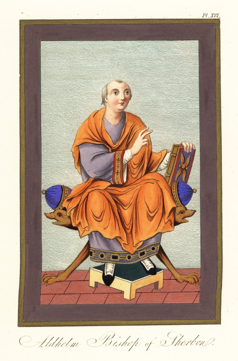 Aldhelm, biskop av Sherborn c639-709 ,1851 (gravering) av Joseph Strutt