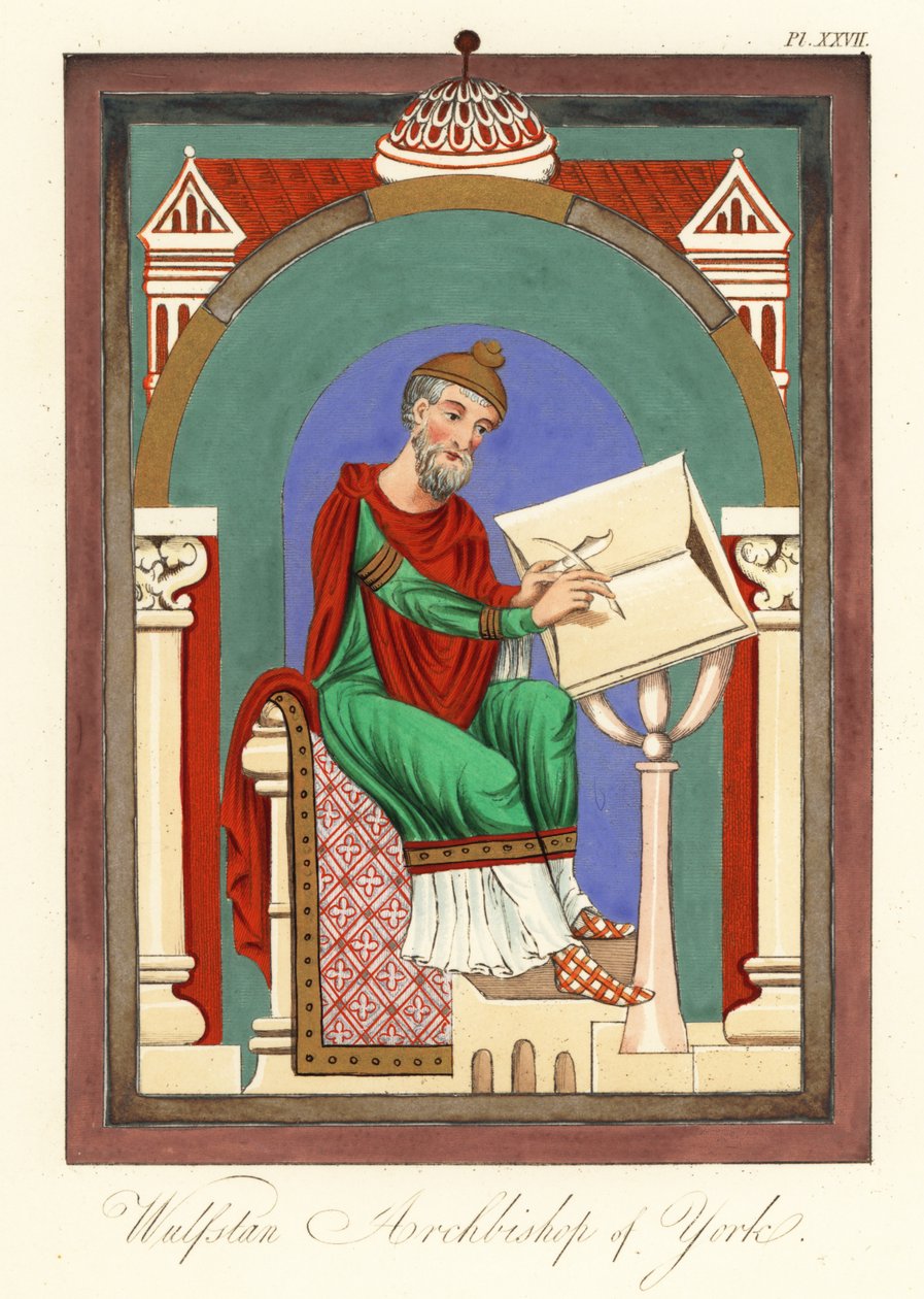 Wulstan II (eller Wulfstan), erkebiskop av York, 1859 (gravering) av Joseph Strutt