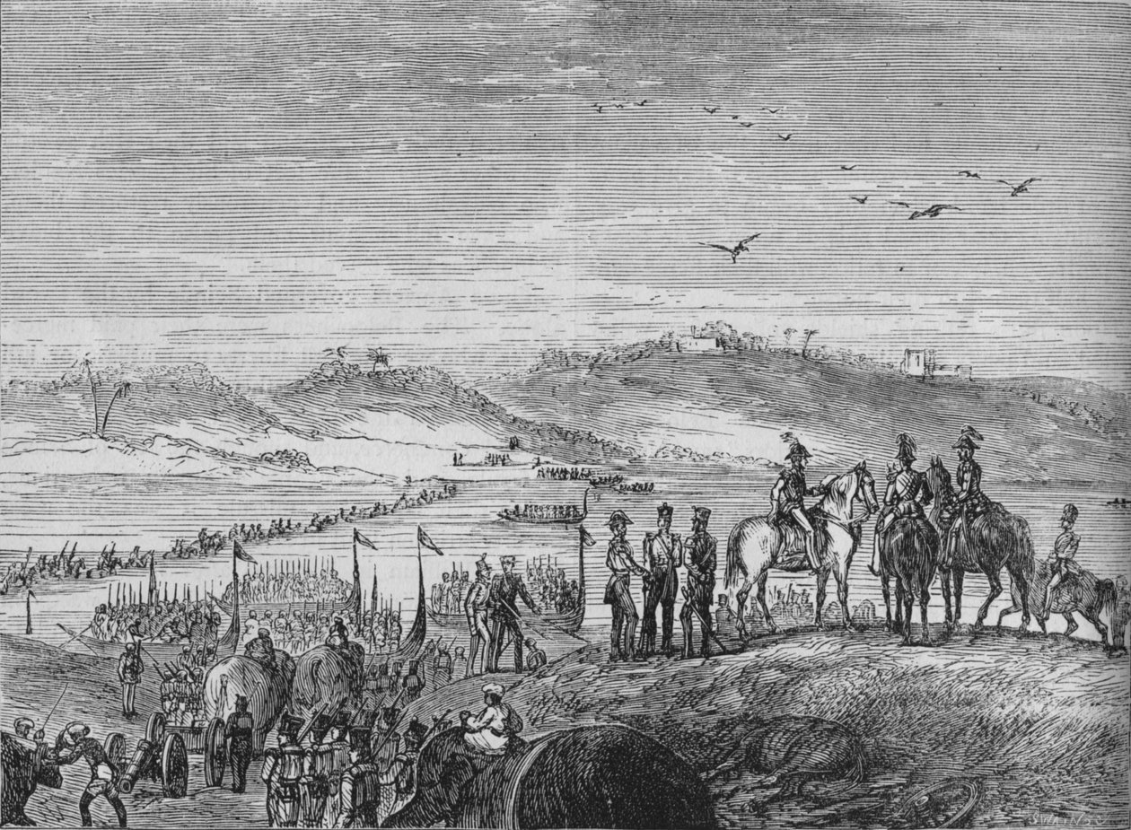 Den britiske hæren krysser Sutlej, ca 1880 av Joseph Swain