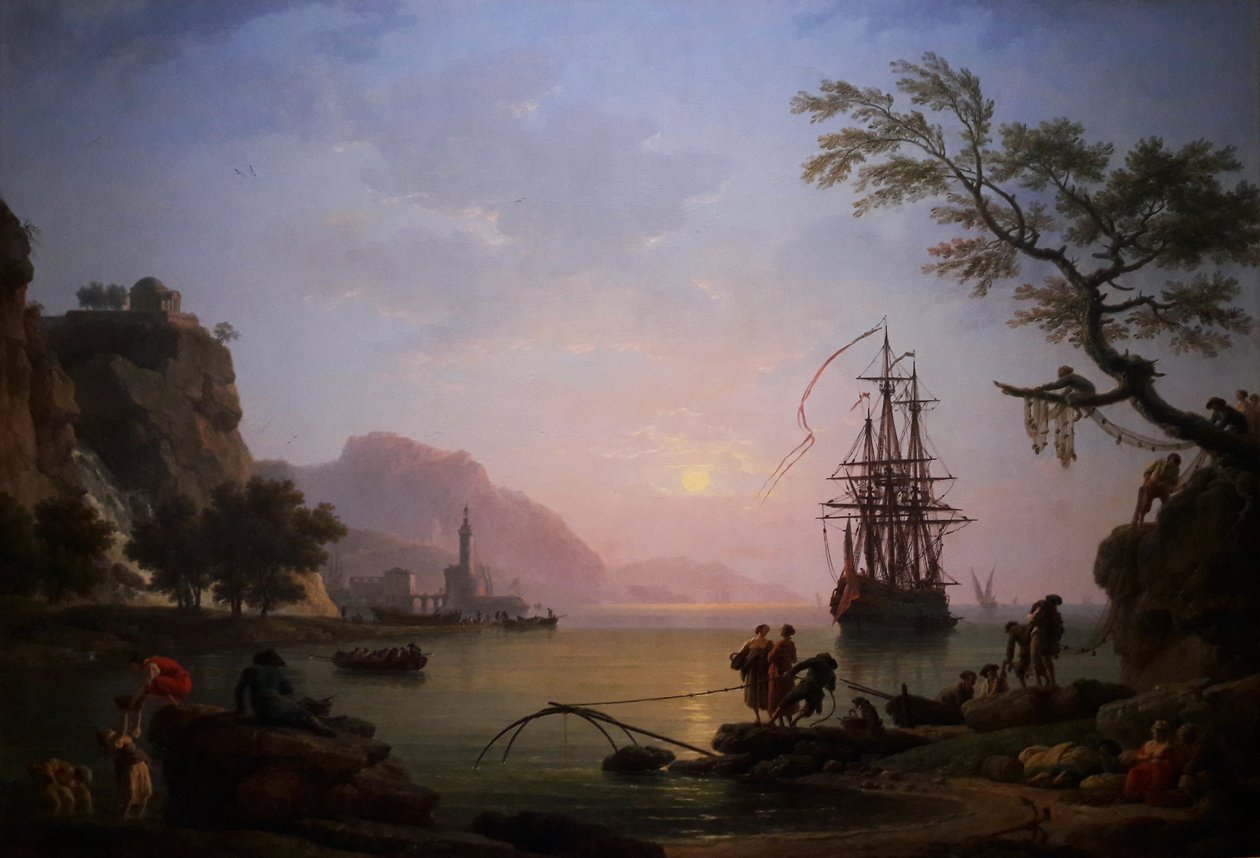 Utsikt over en havn om morgenen (morgen) av Claude Joseph Vernet