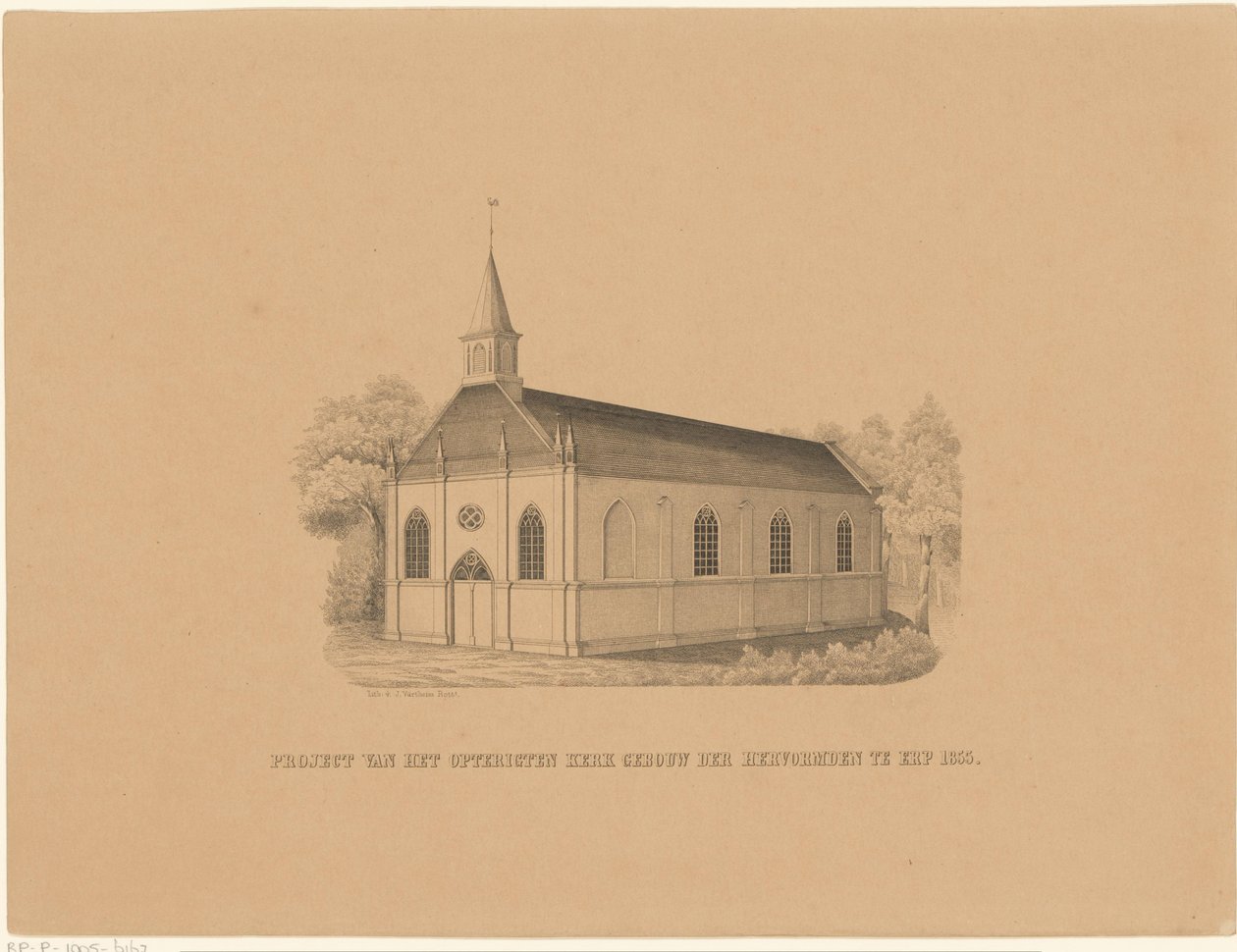reformerte kirke i Erp Prosjekt av de reformertes opterigten kirkebygg i Erp 1855 (tittel på objekt) av Joseph Vürtheim