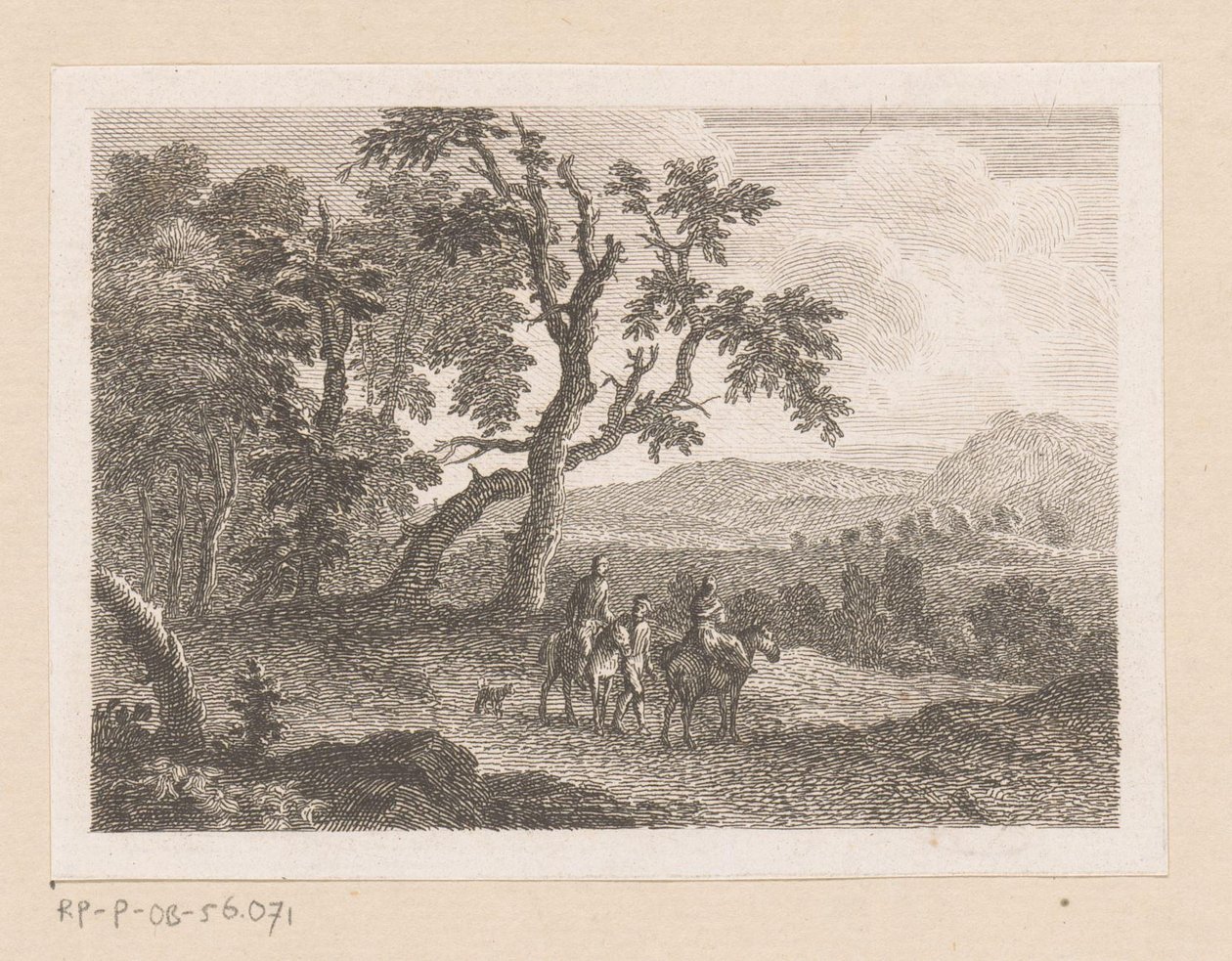 Landskap med to ryttere og en mann til fots av Joseph Wagner (possibly)