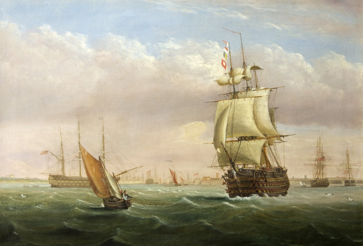 Havneinngang med frakt (olje på lerret) av Joseph Walter