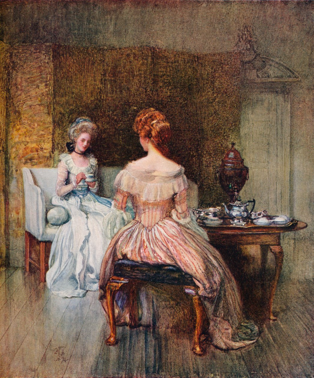 A Dish of Bohea in the Days of the Georges, c1870 av Joseph Walter West