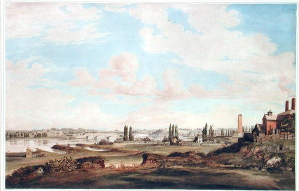 Utsikt over Philadelphia og Schuylkill-elven, ca. 1816 (akvarell på papir) av Joseph Watson