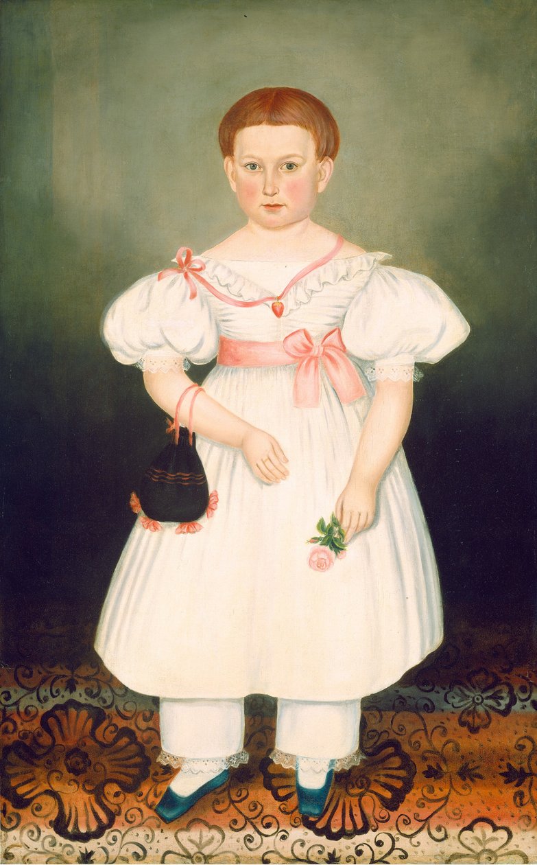 Jente med nettmaske og rose, ca. 1840. av Joseph Whiting Stock