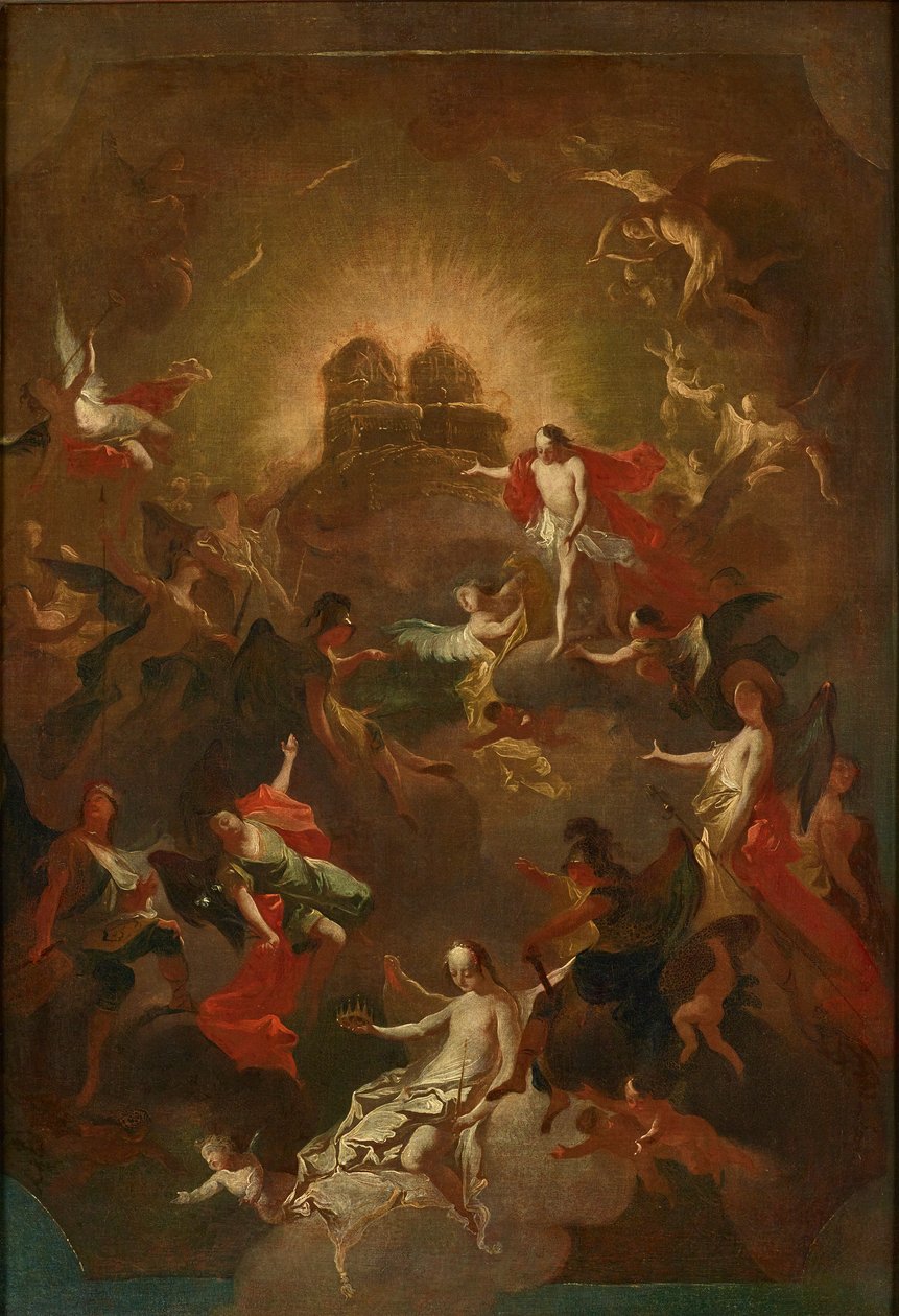 Kristus og de ni englekorene venter på Maria foran hans og hennes trone av Joseph Winterhalder d. J.
