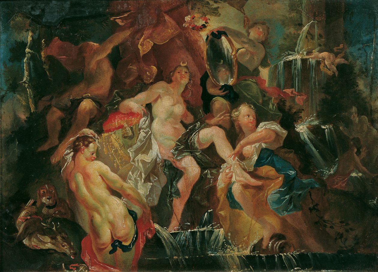The Bath of Diana (Revers: The Education of the Bacchus Boy) av Joseph Winterhalder d. J.