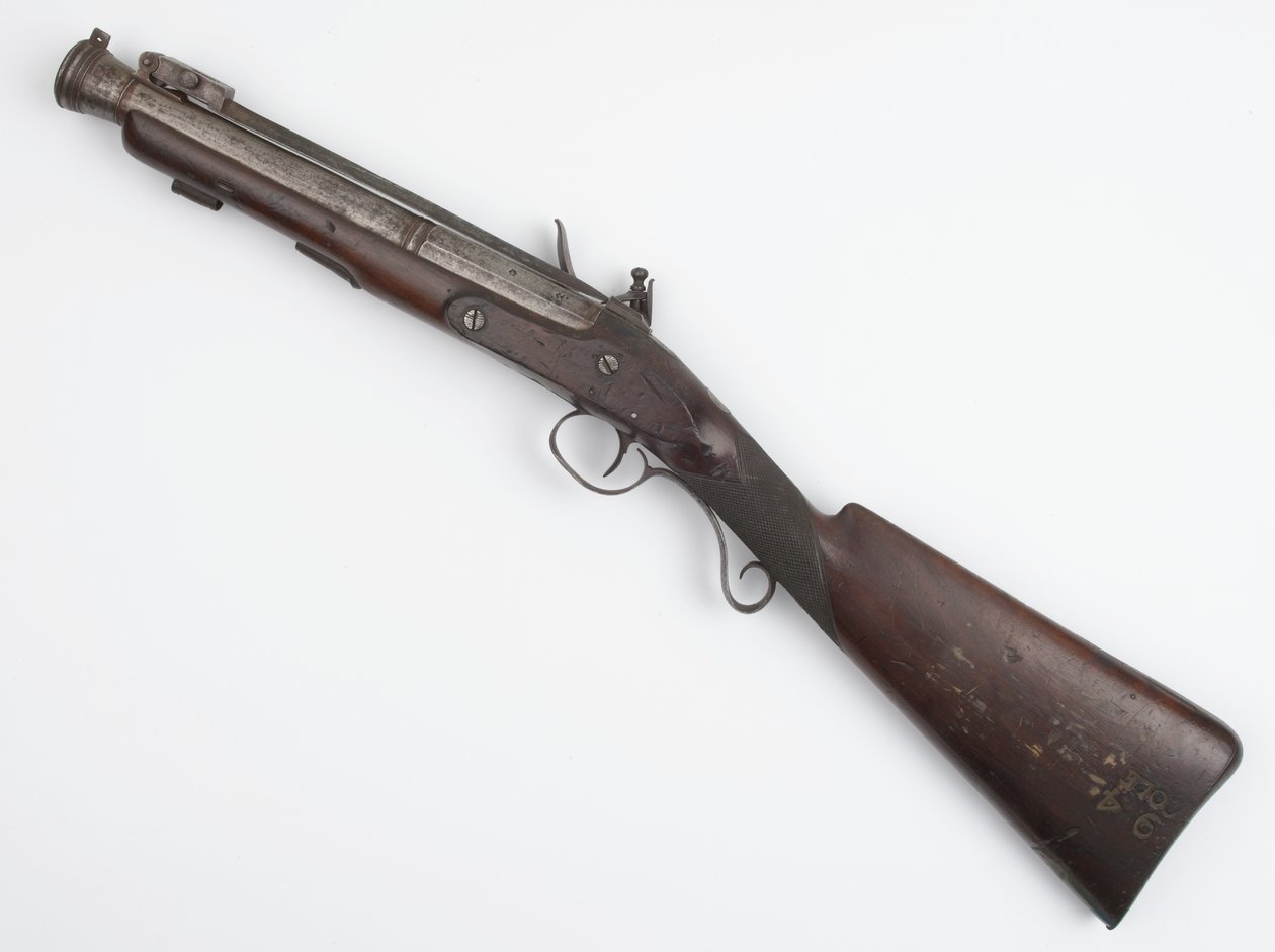 Blunderbuss med fjærbajonett utstedt til Irish Volunteers, ca. 1815 (blunderbuss, flintlock) av Joseph Wood