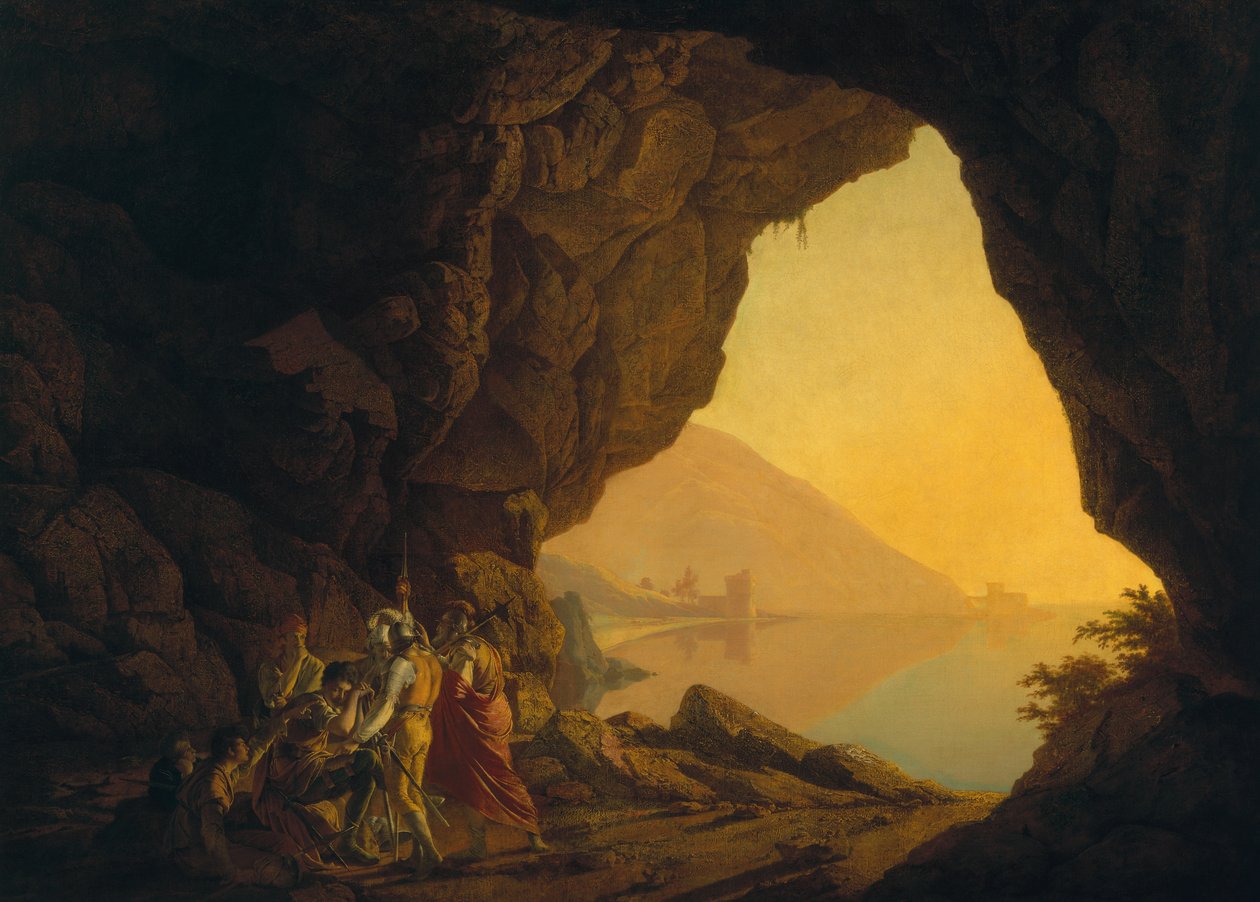 En grotte i kongeriket Napoli, med Banditti, utst. 1778 av Joseph Wright of Derby