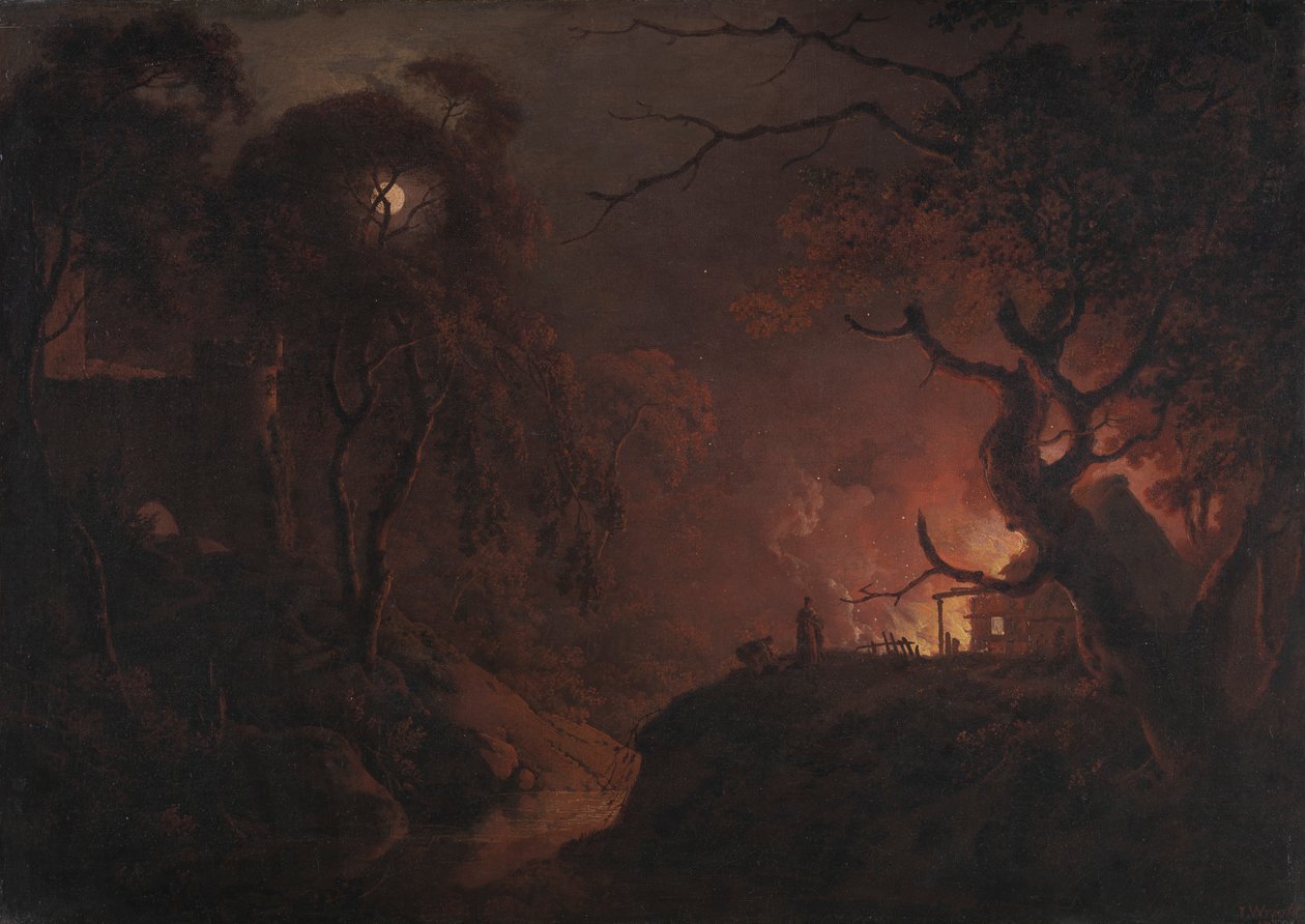 Hytte i brann om natten av Joseph Wright of Derby