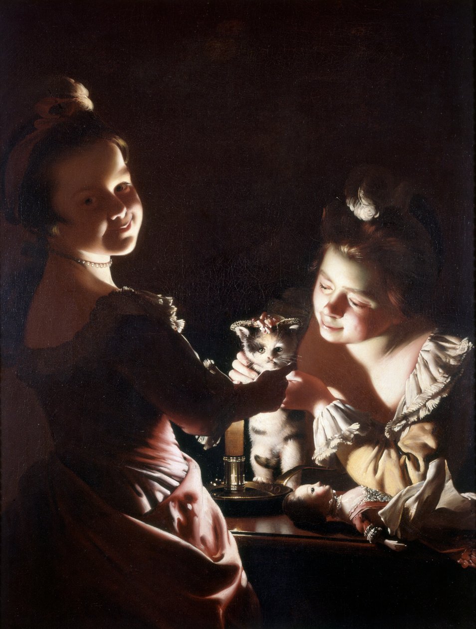 Dressing the Kitten, ca. 1768-70 (olje på lerret) av Joseph Wright of Derby