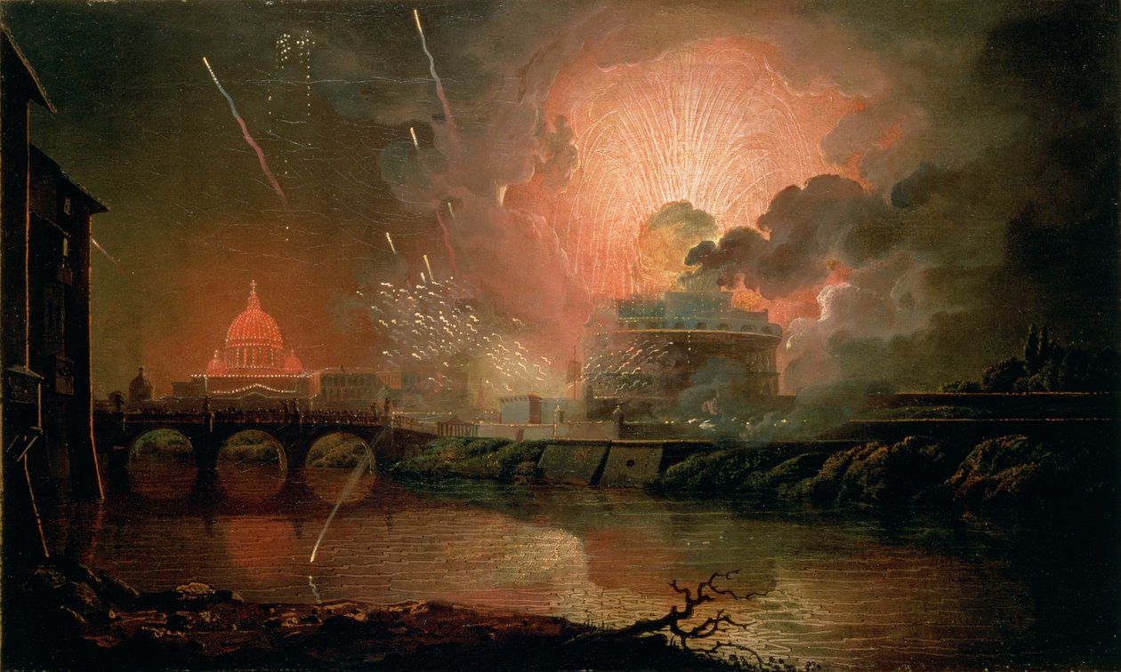 Fyrverkeri på Castel Sant Angelo, 1774-1778 av Joseph Wright of Derby