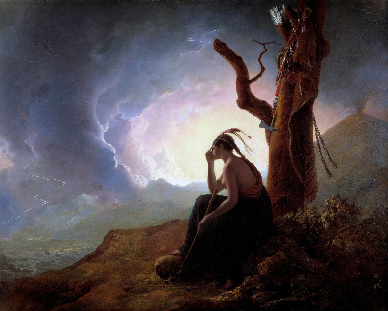 Enken etter en indianerhøvding som våker over ektemannens våpen Maleri av Joseph Wright fra Derby (1734-1797) 1785 Derby, Derby museum av Joseph Wright of Derby