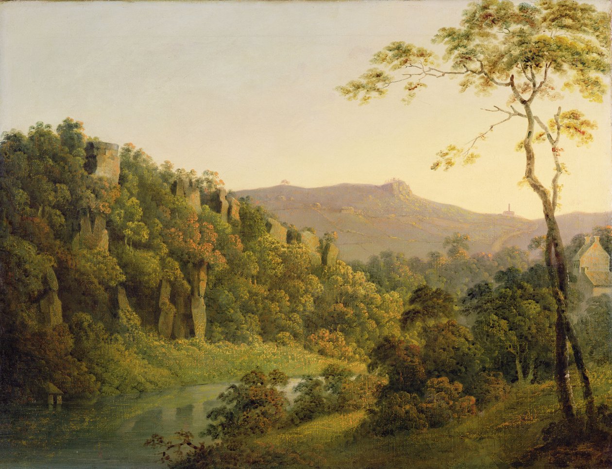 View in Matlock Dale, Looking Towards Black Rock Escarpment, ca. 1780-5 (olje på lerret) av Joseph Wright of Derby