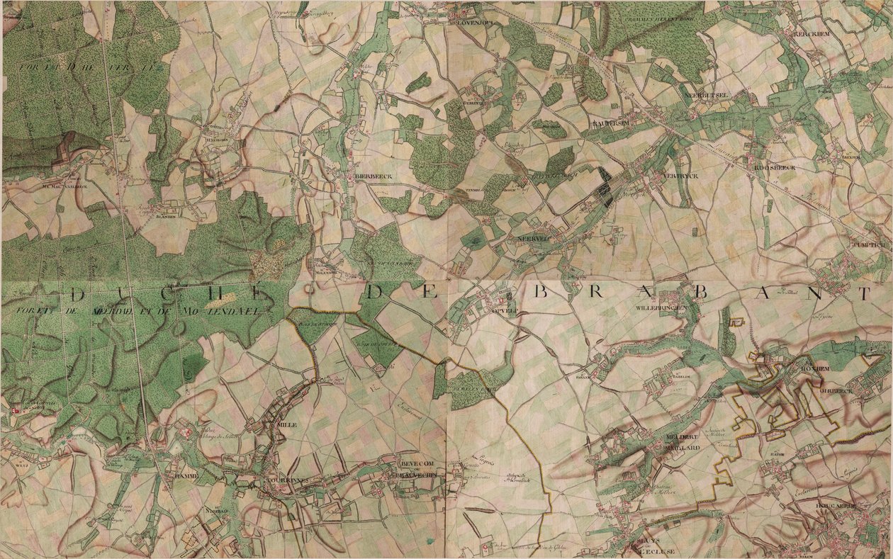 Kart over Hougaerde - Hoegaarden av Joseph de Ferraris