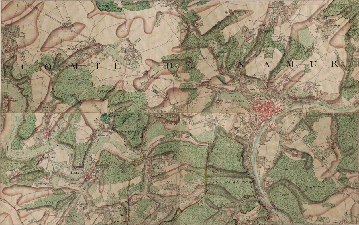 Kart over Namur av Joseph de Ferraris